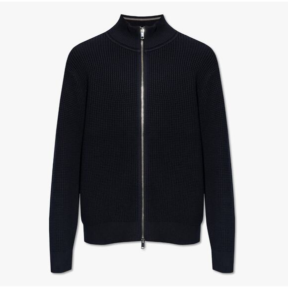 Theory Navy Blue Full Zip Knitted Cotton Cardigan With Standing Collar Size XL - Picture 1 of 14